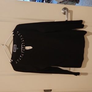 Karen Scott Cotton Hotfix Embellished Keyhole top black
